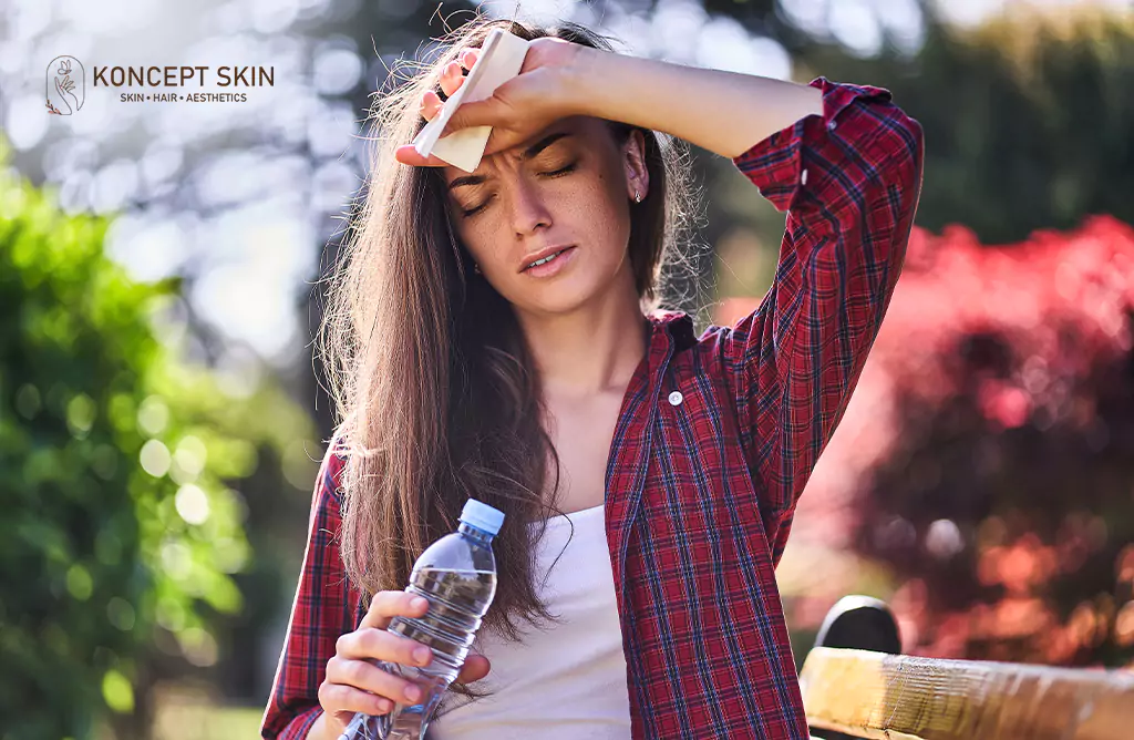 Overheated Woman on Park Bench